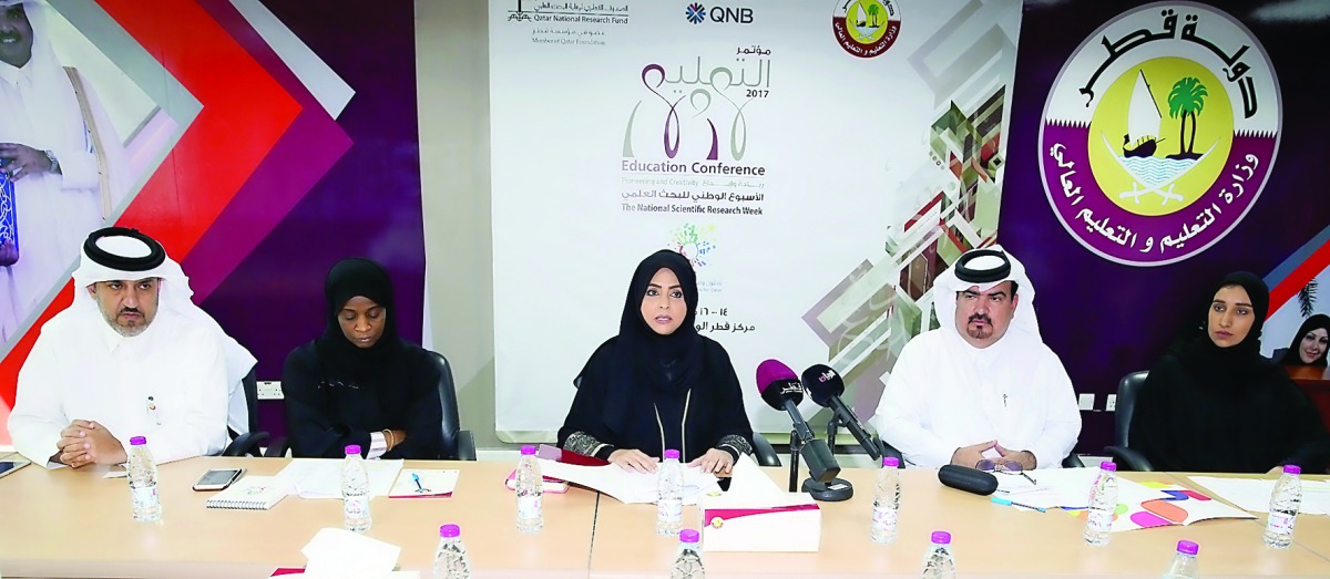 Hassan Al Mohammadi, Director of Public Relations; Dr Asma Al Mohannadi, Head of Scientific Research Skills team at the Ministry of Education; Fawzia Al Khater, Assistant Undersecretary for Educational Affairs at the Ministry; and Dr Abdulla Al Kamali, Sp