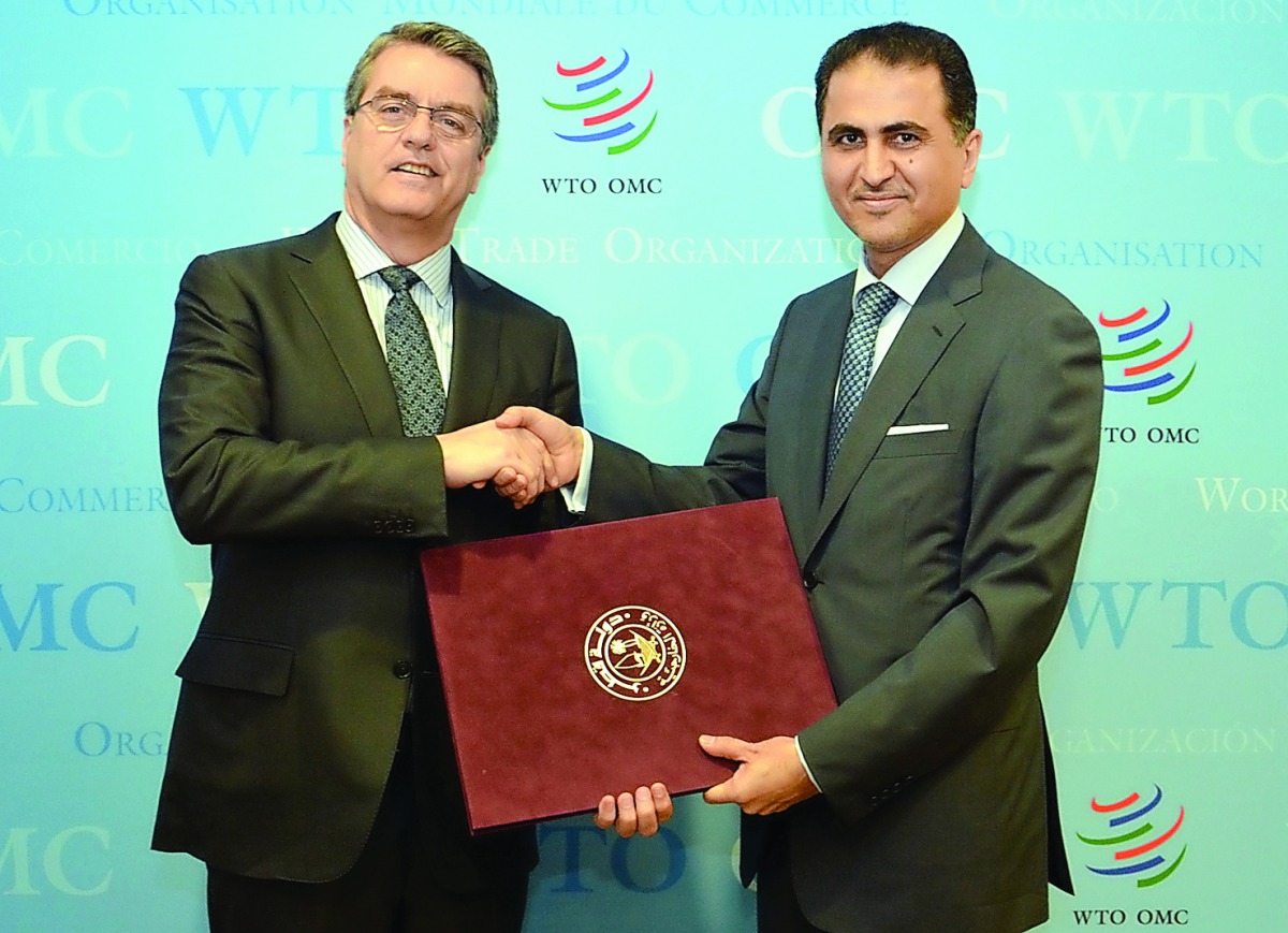 Director-General of the World Trade Organisation (WTO), Roberto Azevedo, met with Ambassador Ali Khalfan Al Mansouri in Geneva yesterday. Al Mansouri presented his credentials as Ambassador of the State of Qatar to the WTO. Talks during the meeting dealt 