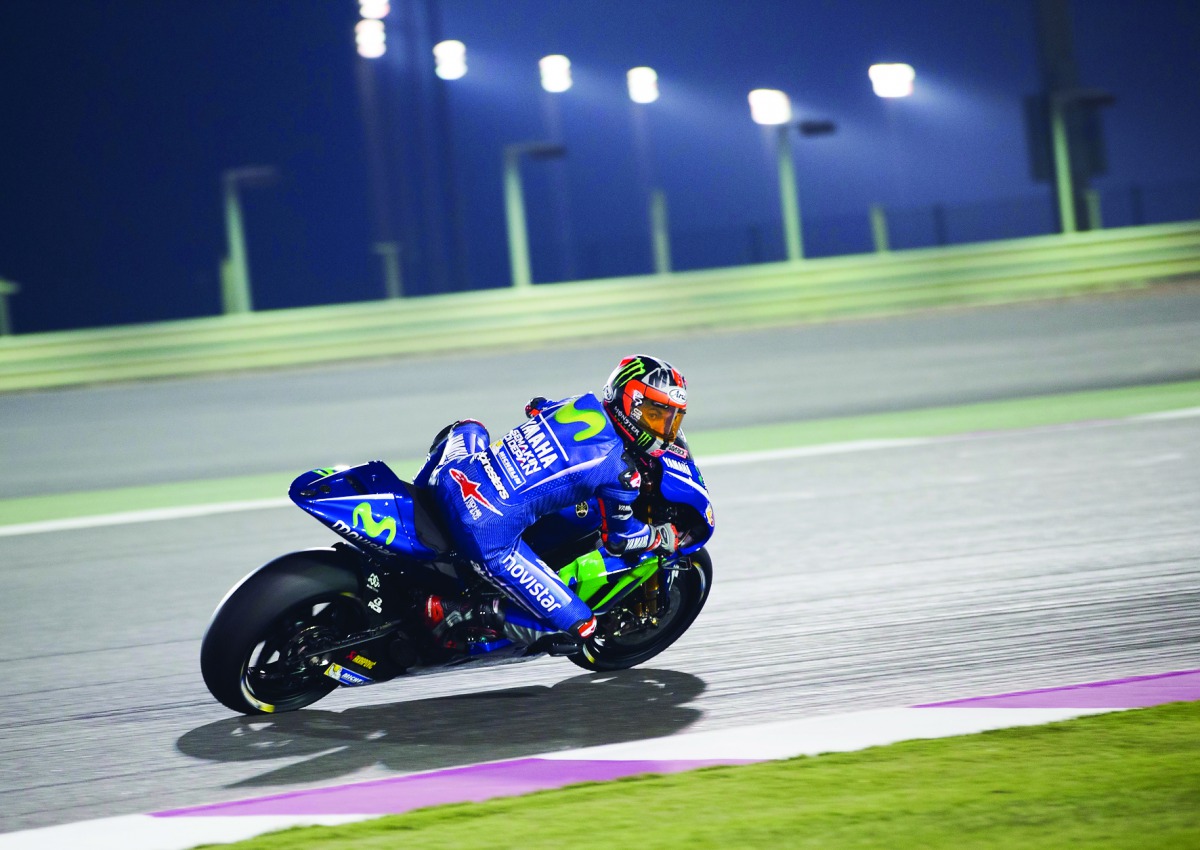 Yamaha's Maverick Vinales in action on the second day of MotoGP testing at Losail International Circuit on Saturday night.
