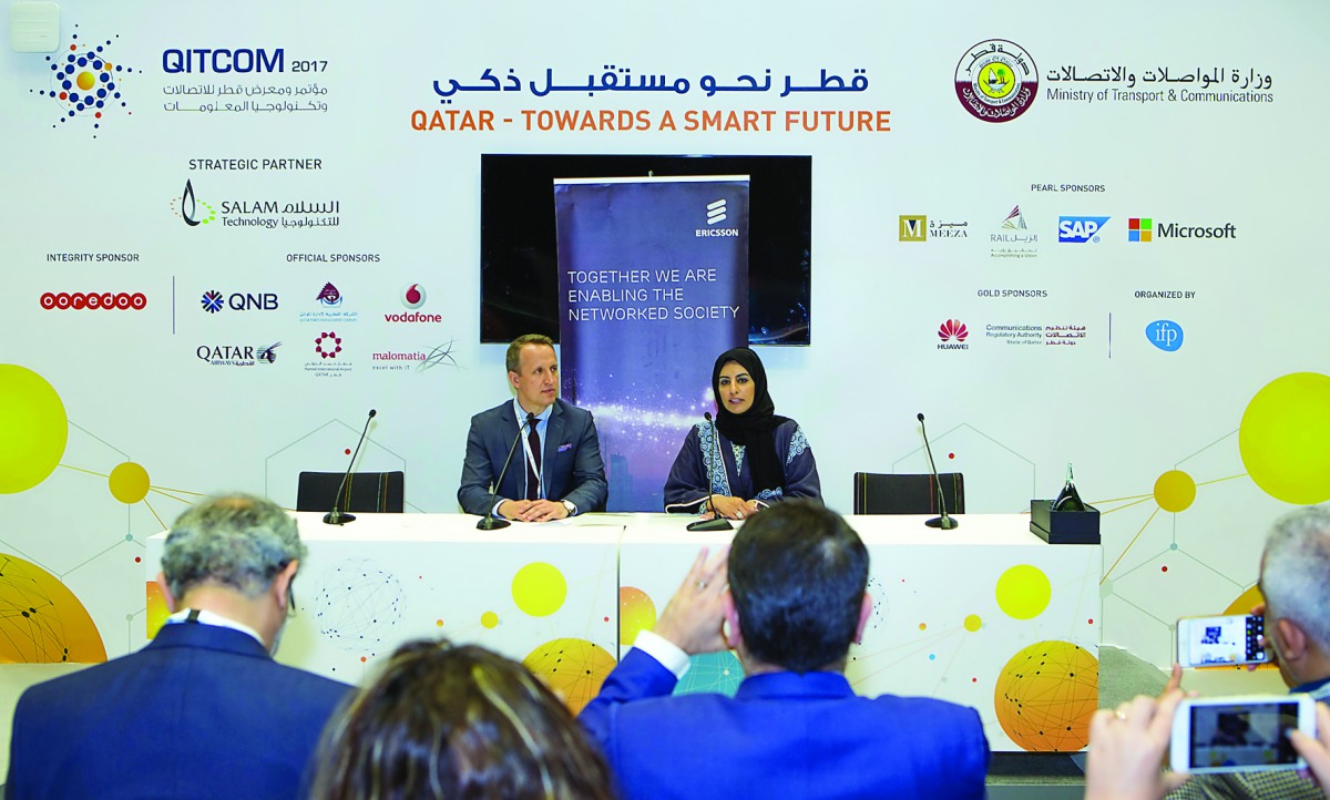 Reem Al Mansoori, Assistant Undersecretary for Digital Society Development, MOTC, and Wojciech Bajda, Head of Industry and Society Unit at Ericsson Region Middle East, at the signing ceremony.