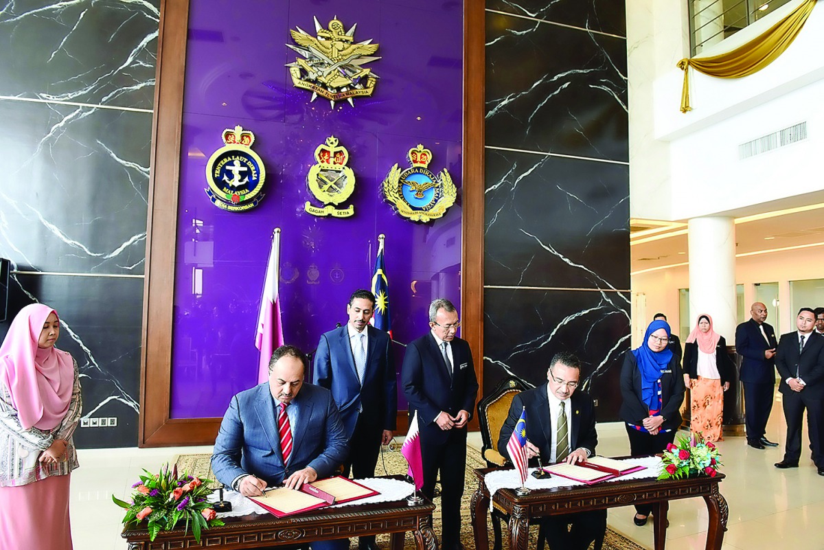 Minister of State for Defence Affairs H E Dr Khalid bin Mohamed Al Attiyah met in Kuala Lumpur yesterday with Minister of Defence of Malaysia, Dato' Seri Hishammuddin bin Tun Hussein. They signed a letter of intent between the Ministries of Defence of the