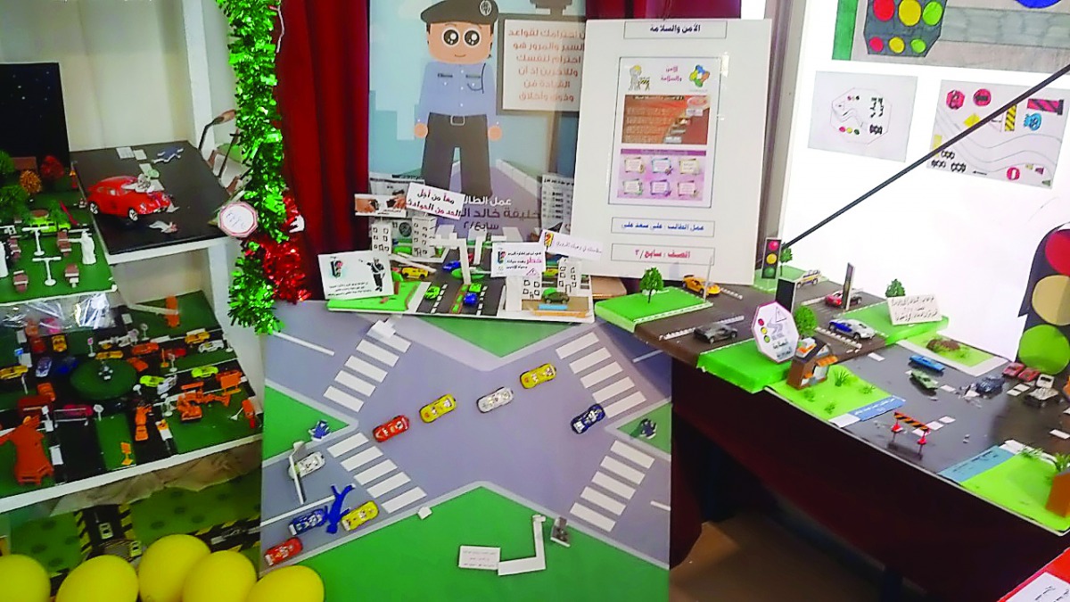 A display to educate children on traffic safety at the 33rd GCC Traffic week at Darb El Saai.