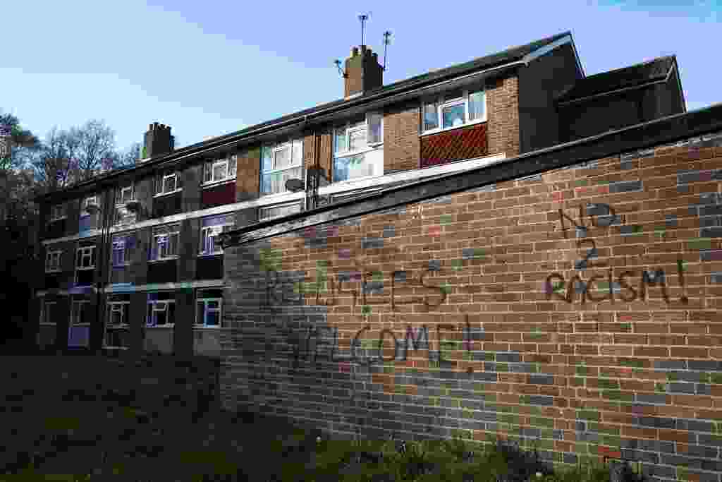 Graffiti is seen on a wall near the scene of a violent attack in Croydon, London, Britain April 2, 2017. Reuters/Neil Hall