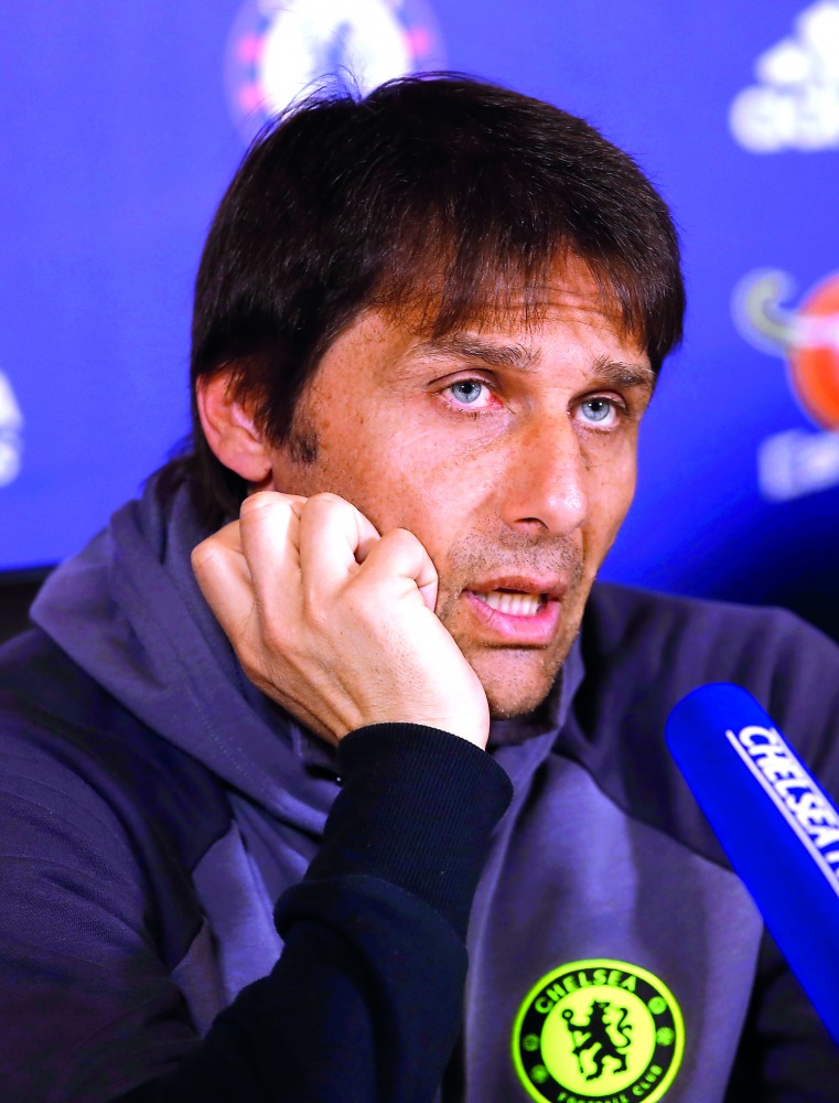 Chelsea manager Antonio Conte addressing a press conference  at the Chelsea Training Ground,