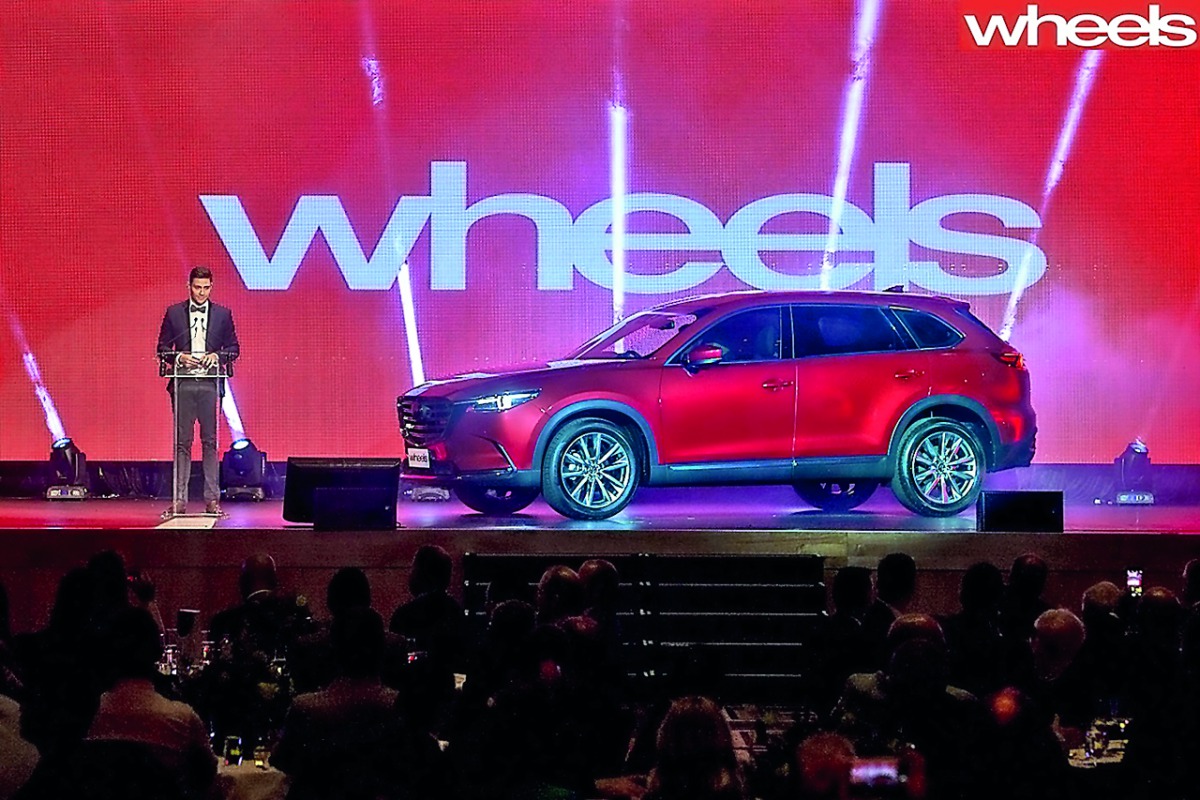 The COTY Award Winner Mazda CX9 car at a gala event in Melbourne.