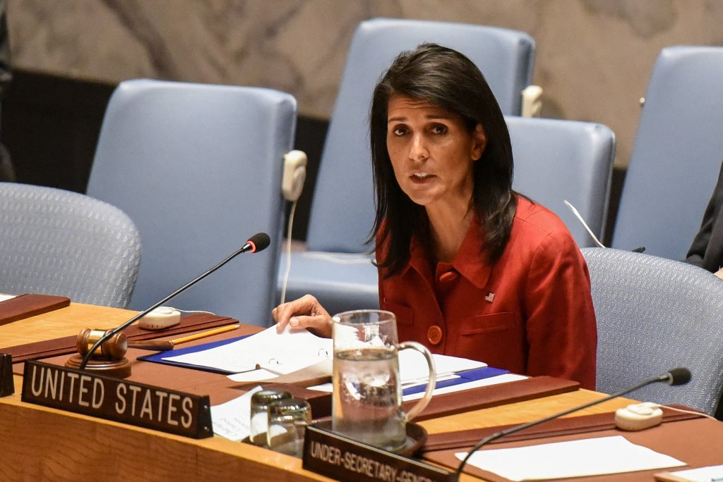 FILE PHOTO - United States Ambassador to the United Nations Nikki Haley delivers remarks at the Security Council meeting on the situation in Syria at the United Nations Headquarters, in New York, U.S, April 7, 2017. Reuters/Stephanie Keith/File Photo 
