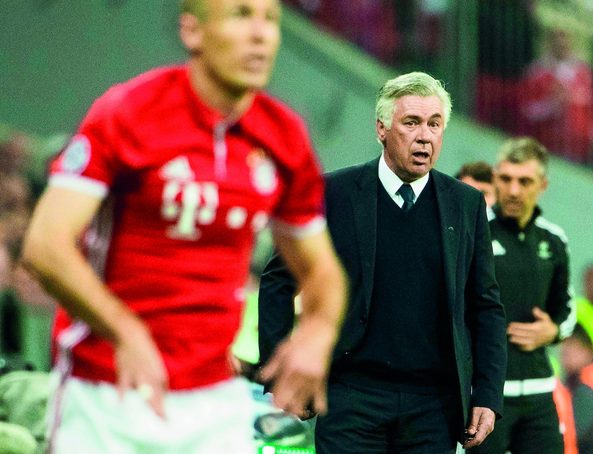 Bayern Munich's Italian head coach Carlo Ancelotti watches a throw-in during the first-leg of Champions League quarter-final match against Real Madrid at the Allianz Arena in Munich on Wednesday. 