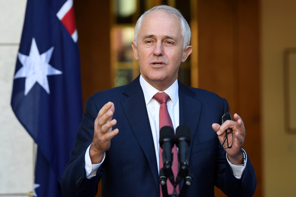 Australia's Prime Minister Malcolm Turnbull speaks on Australia's citizenship test during a press conference at Parliament House in Canberra, Australia, April 20, 2017. AAP/Lukas Coch/via REUTERS 
