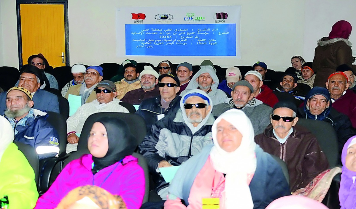 Patients with eye problems waiting to see doctors at the Sydi Othman medical camp set up by RAF in Morocco.