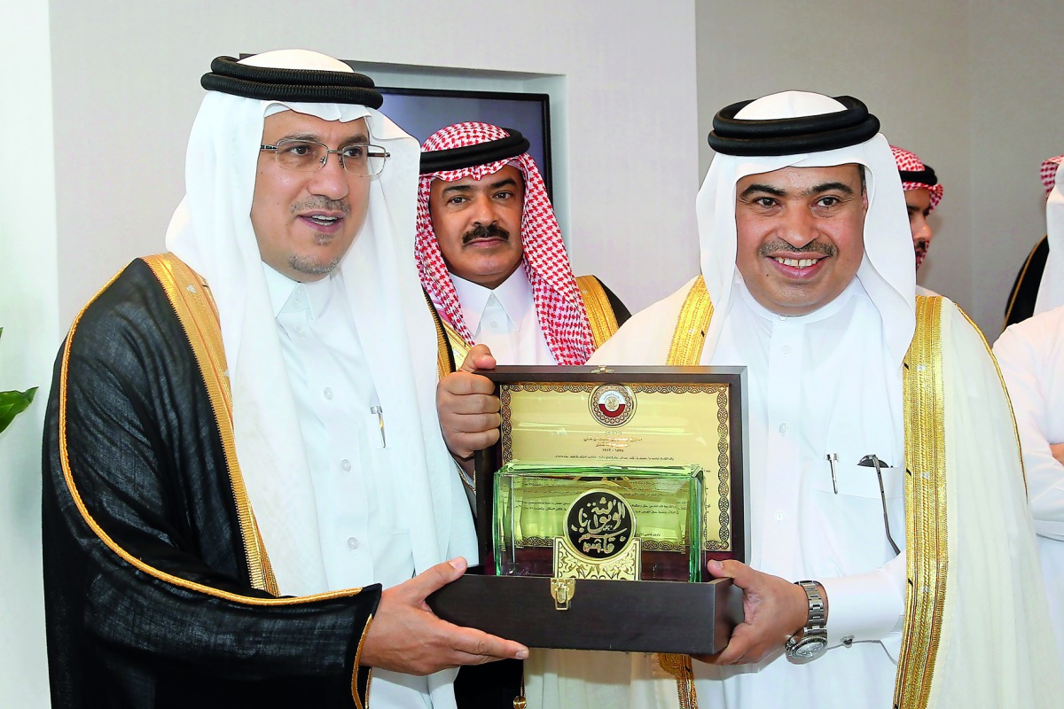Governor of the Saudi Arabian Monetary Authority (SAMA), Ahmed Al Khlifey (left), and QNB Group Chief Executive Officer Ali Ahmed Al Kuwari (right) pose for a photo at the inauguration of QNB branch in Riyadh.