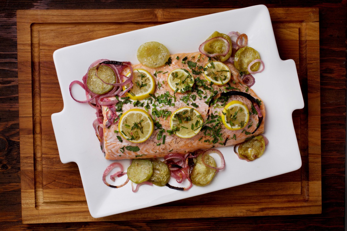 Roasted Tomatillo Salmon. (Photo by Deb Lindsey for The Washington Post)