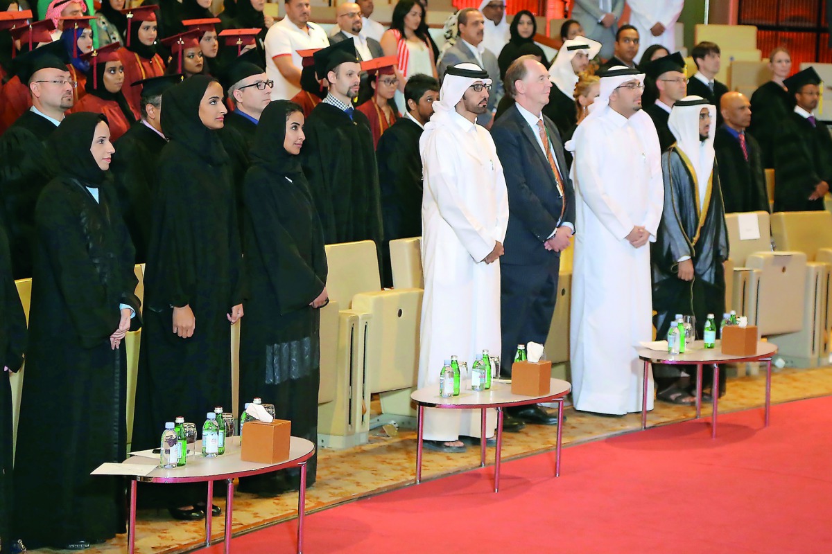 H E Sheikha Hind bint Hamad Al Thani at the Academic Bridge Program’s Graduation Ceremony at the Qatar National Convention Center (QNCC) on Thursday.