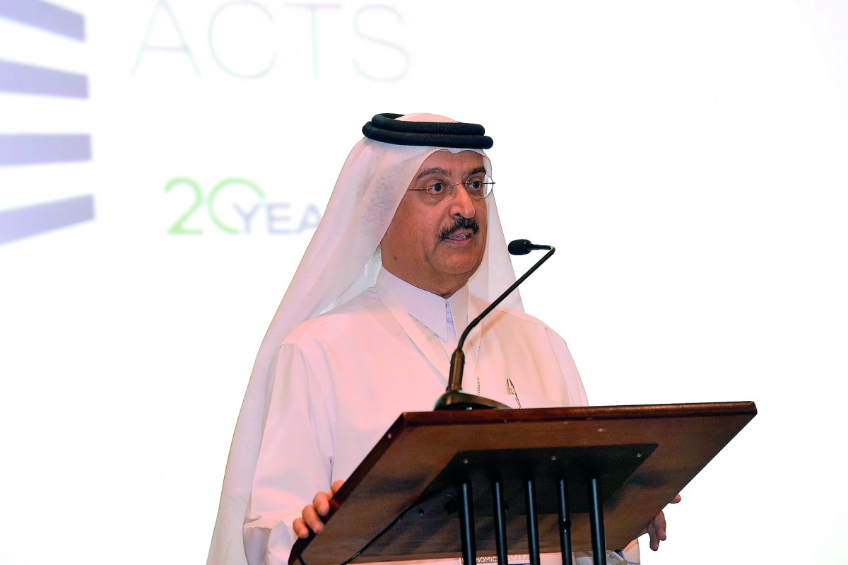 Head of the Environmental and Municipal Studies Institute, Dr Mohammed bin Saif Al Kuwari, speaking at the Future Concrete 2017,  yesterday. Pic: Kammutty VP/ The Peninsula