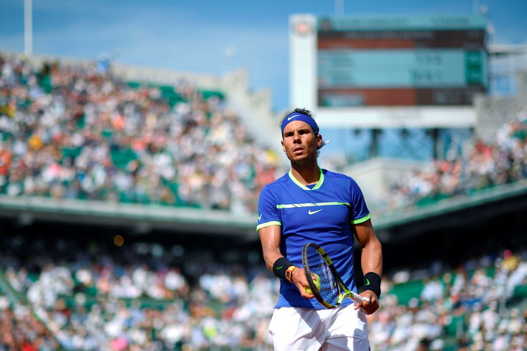 Spain's Rafael Nadal looks on during his tennis match against Netherlands' Robin Haase at the Roland Garros 2017 French Open on May 31, 2017 in Paris. / AFP / Eric FEFERBERG
