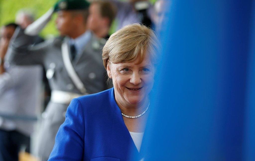 CORRECTING TYPO German Chancellor Angela Merkel prepares to receive African leaders at the Chancellery in Berlin, Germany, June 12, 2017. REUTERS/Axel Schmidt
