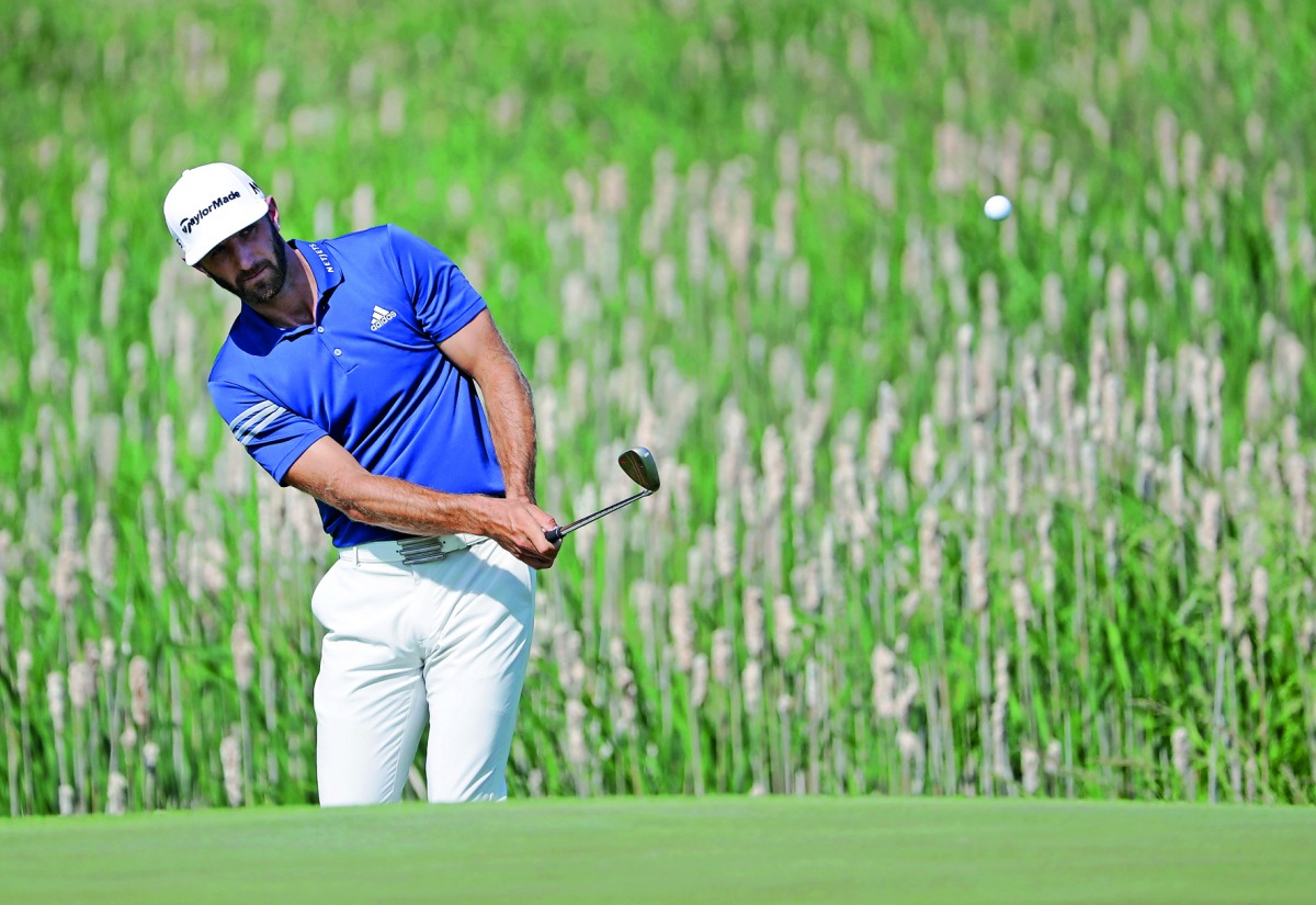 Dustin Johnson of the United States plays his shot during a practice round prior to the 2017 US Open at Erin Hills in Hartford, Wisconsin 