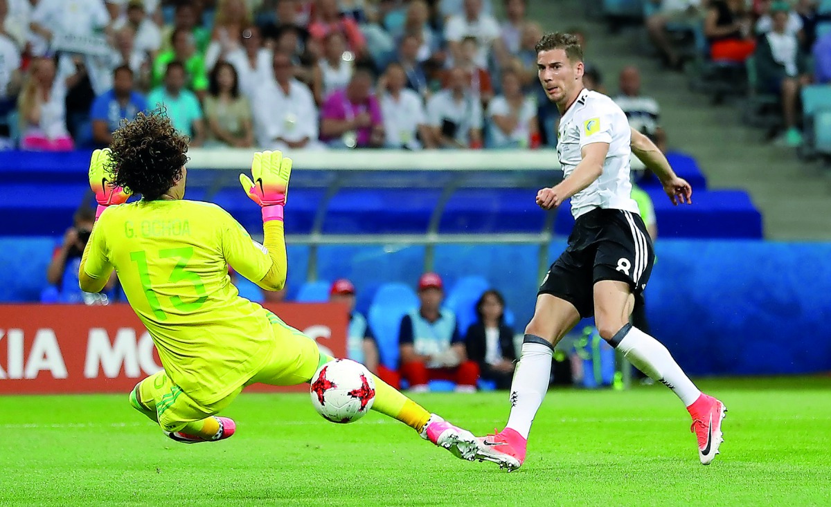Germany’s Leon Goretzka scores their second goal against Mexico  during the FIFA Confederations Cup Russia 2017 - second semi final played at Fisht Stadium in Sochi, Russia yesterday.