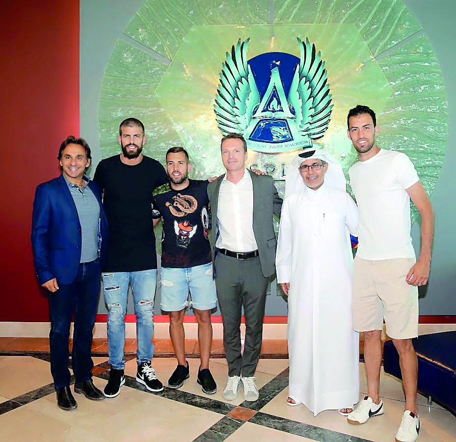 FC Barcelona stars with Aspire Academy officials. 