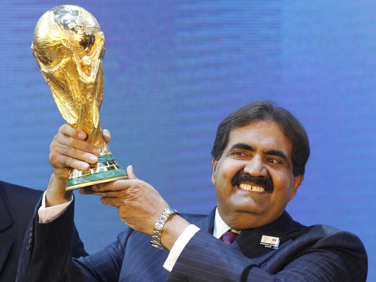 HH Sheikh Hamad bin Khalifa Al-Thani, then Emir of Qatar, holds the World Cup trophy after the announcement of Qatar hosting the 2022 soccer World Cup in Zurich, Switzerland, Thursday, Dec. 2, 2010.