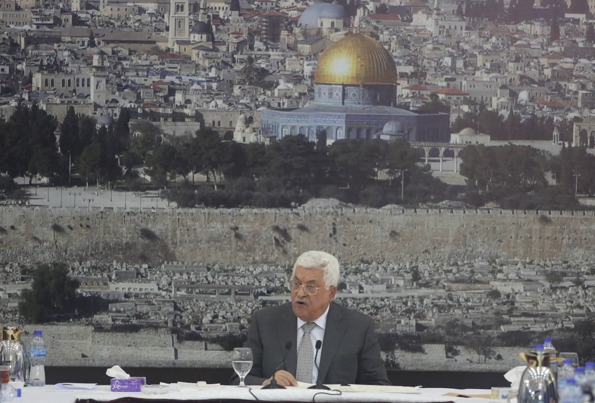 Palestinian President Mahmoud Abbas holds a press conference at Prime Ministry building in Ramallah, West Bank on July 21, 2017. Abbas announced on Friday that all contacts with Israel have been suspended until it commits to lift the recent measures taken
