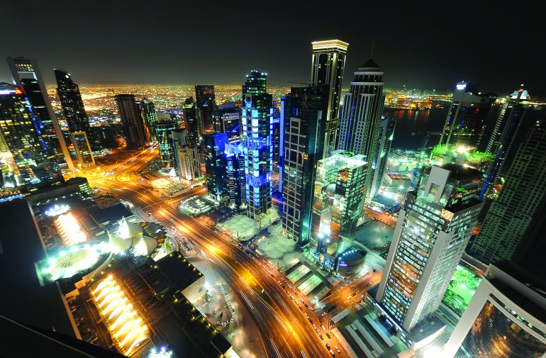 A glitzy night view of Doha’s scintillating skyline, yesterday.  (Pic: Abdul Basit/The Peninsula)