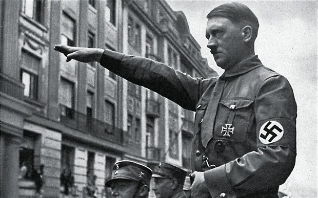 When people think of the nazi salute, the hand is generally out in front, around 45° palm down. (Photo and caption courtesy: history.stackexchange.com) 