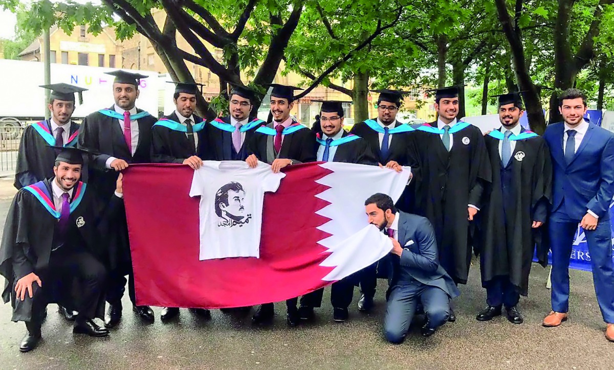 Qatari students who graduated from University of Huddersfield show solidarity with their country.