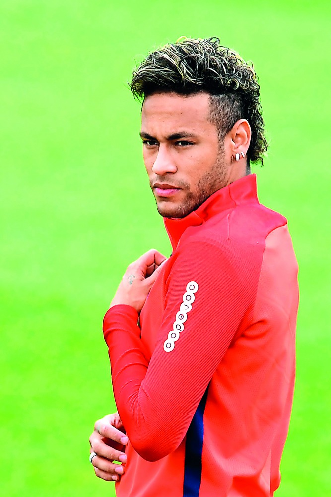 Paris Saint-Germain’s Brazilian forward Neymar attends a training session at the Camp des Loges in Saint-Germain-en-Laye on Friday.