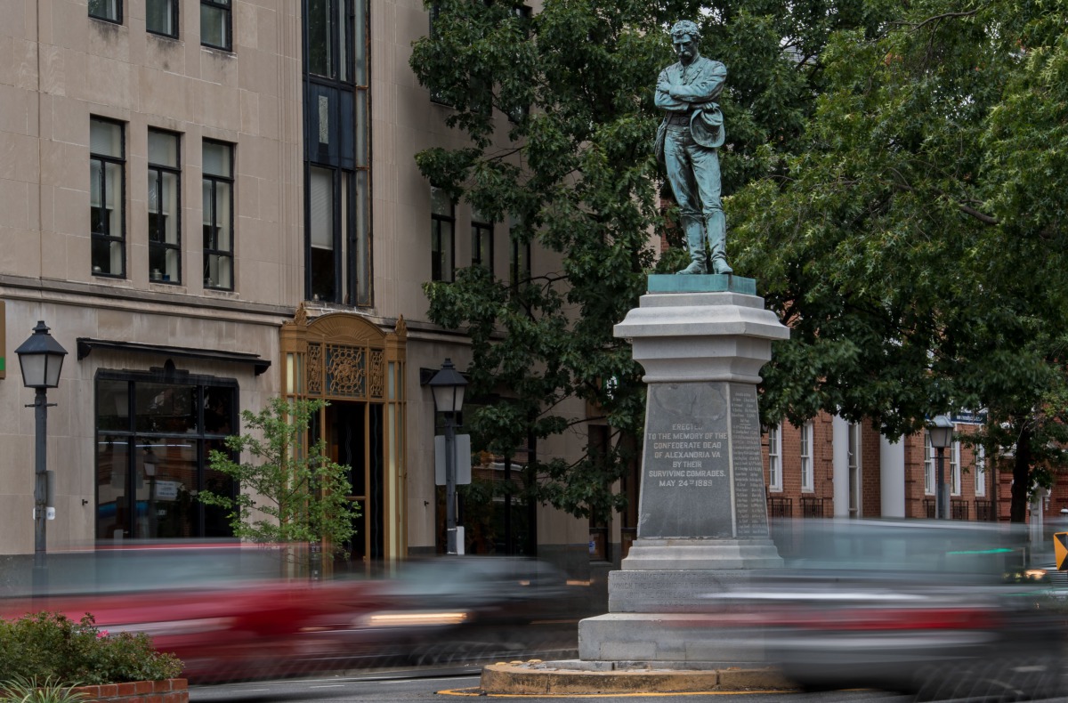 This file photo taken on August 14, 2017 shows a bronze statue, titled the Confederate Soldie viewed in downtown Alexandria, Virginia. (AFP / PAUL J. RICHARDS)