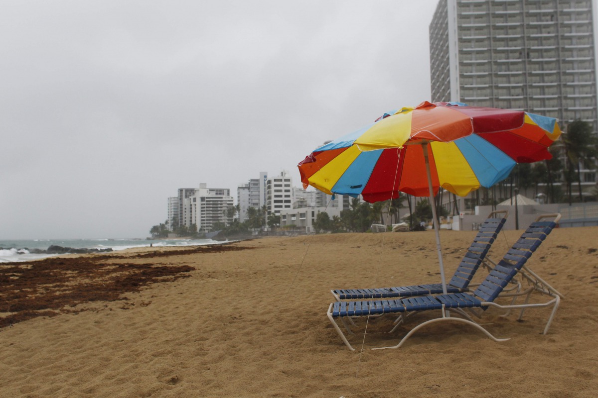 Beach chairs are seen at a beach as hurricane Irma approaches Puerto Rico in San Juan, on September 5, 2017.  AFP / Ricardo Arduengo
