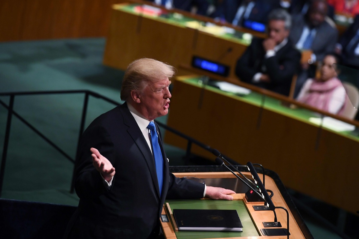 US President Donald Trump addresses the 72nd Annual UN General Assembly in New York on September 19, 2017. AFP / Jewel Samad