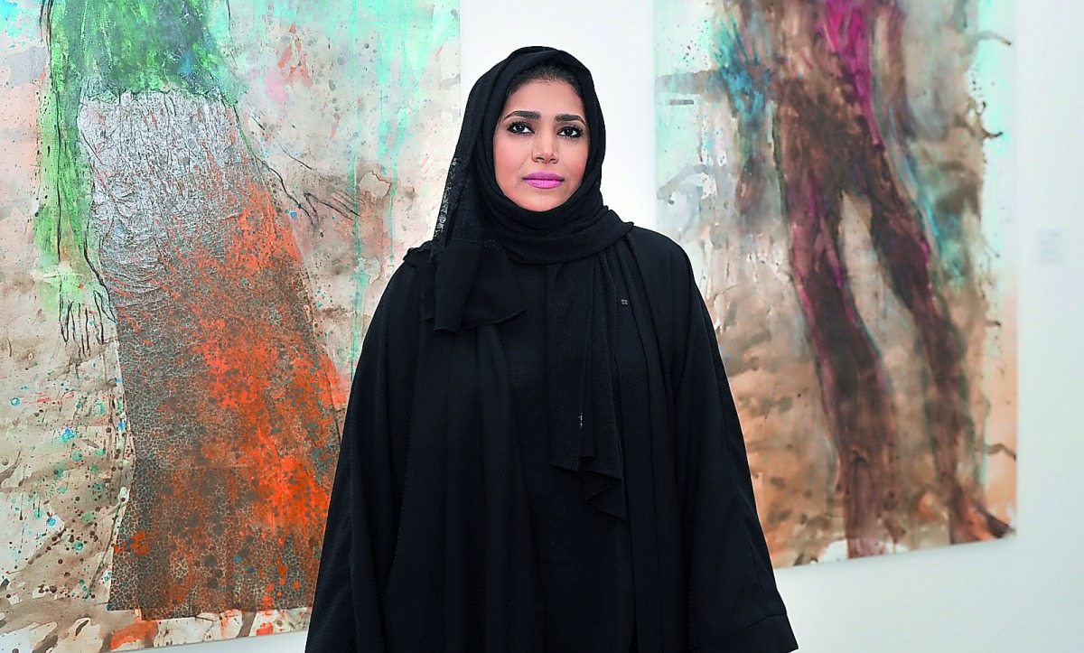 Ebtisam Al Saffar, Moudhi Al Hajri and Amal Al Aathem, artists during the opening of Exhibition by three Qatari artists at Katara Art Center yesterday. Pics: Baher Amin / The Peninsula 