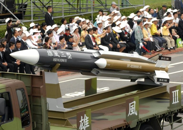 This picture from 2007 shows a model of the home-grown supersonic Hsiung-feng III (Brave Wind) ship-to-ship missile in Taipei.