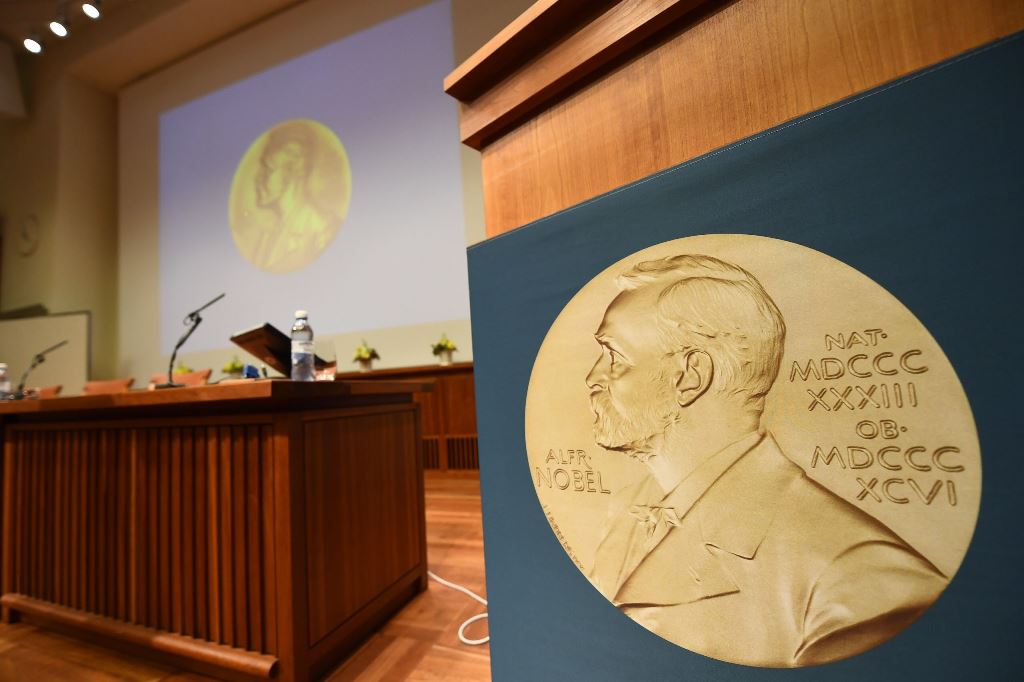 A medal of Alfred Nobel is pictured prior to the beginning of a press conference to announce the winner of the 2017 Nobel Prize in Medicine on October 2, 2017 in Stockholm. The 2017 Nobel prize season kicks off with the announcement of the medicine prize,