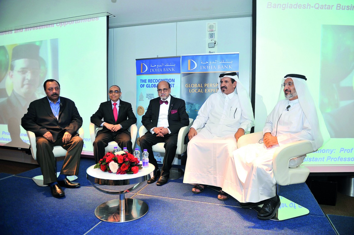 FROM LEFT: S M Shafiuzzaaman, Secretary General of BAPI;  Ashud Ahmed, Bangladesh Ambassador to Qatar; Dr R Seetharaman, Doha Bank CEO; Mohammed bin Ahmed bin Towar Al Kuwari, QC Vice Chairman; and Dr Yousef Al Maslamani, Medical Director at Hamad General