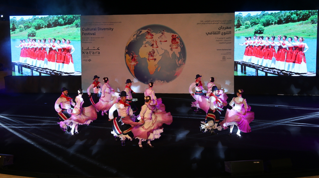 The “Aldeia dos Anjos” dance group from Brazil performs at the second Cultural Diversity Festival at Katara Amphitheatre, yesterday. 