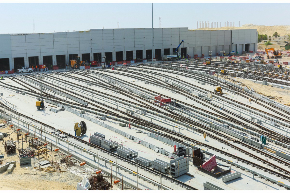 A bird’s eye view of the rows of criss-crossing railway tracks in front of the stabling yard at the Heavy Maintenance Depot in Al Wakra. (Photo: Qatar Rail)