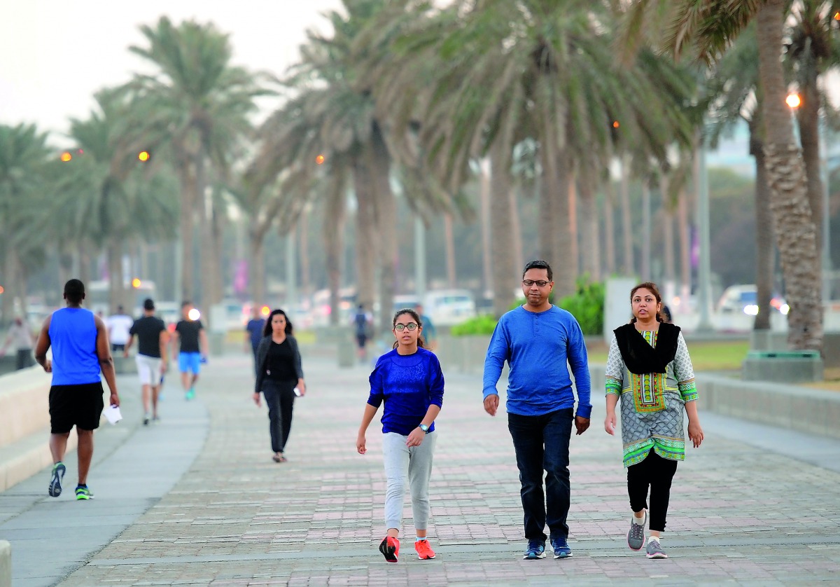 Residents enjoy an evening at Doha Corniche, yesterday. Pic: Salim Matramkot / The Peninsula 