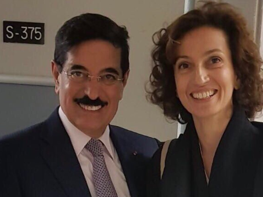 HE Dr Hamad bin Abdulaziz Al Kawari and Audrey Azoulay. Photo source: twitter.com/alkawari4unesco