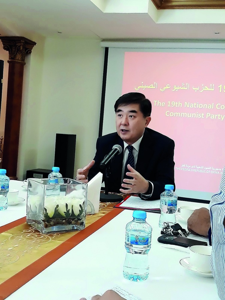 Li Chen, the Chinese Ambassador to Qatar, speaks during a press meet yesterday to throw light on the process for choosing the CPC Central Committee that is elected every five years. 