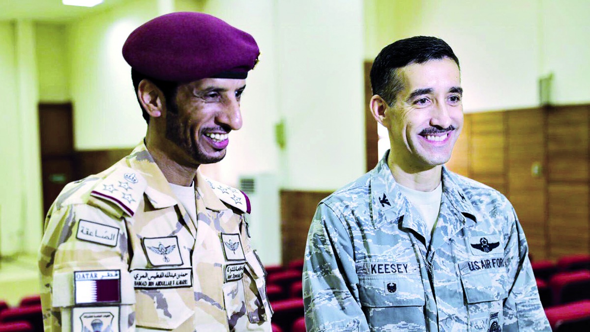 The Commander of the Joint Special Forces Brig General Hamad Abdullah Al Fetais Al Marri (left), and the Military Attache at the US Embassy Col David Keesy during the launch of joint training exercises for 2017-2018 in cooperation with the US Special Forc