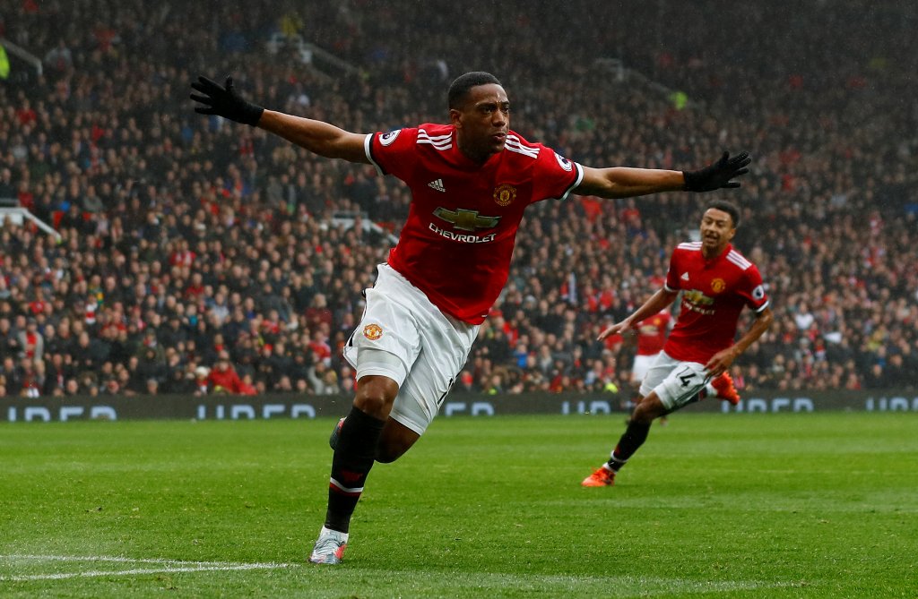 Manchester United's Anthony Martial celebrates scoring their first goal Action Images via Reuters/Jason  
