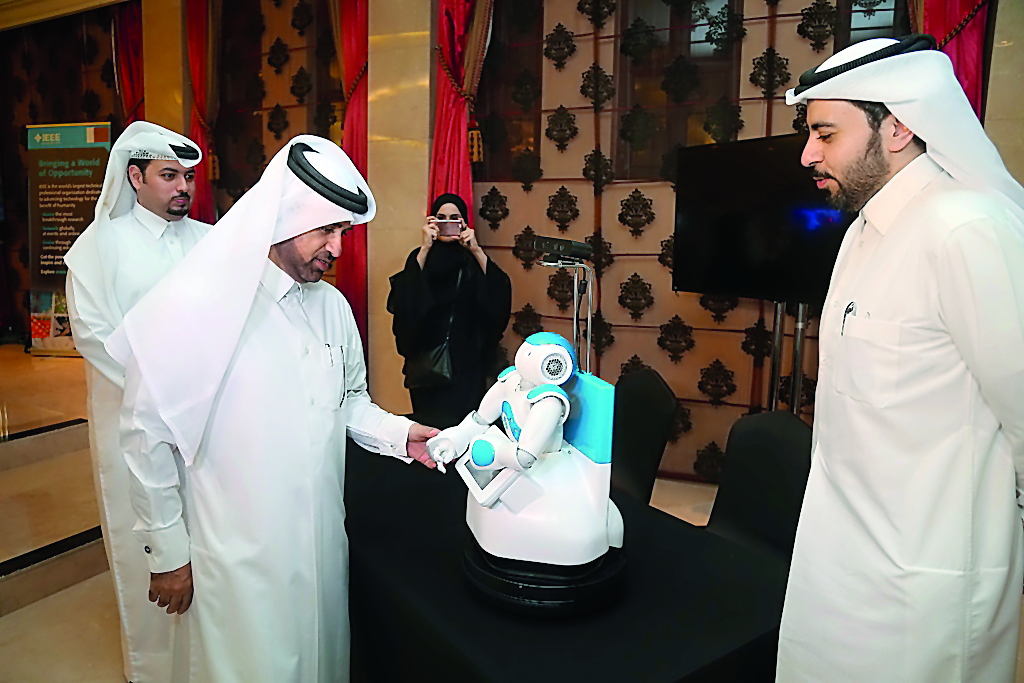 Katara General Manager Dr Khalid bin Ibrahim Al Sulaiti and other officials at the ‘Fourth Tech Forum’ held at Katara Drama Theatre on Wednesday.