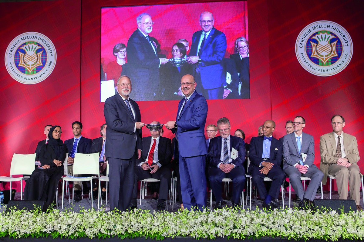 The new Dean of Carnegie Mellon University in Qatar, Michael Trick, is received at an installation ceremony at its Education City campus. 