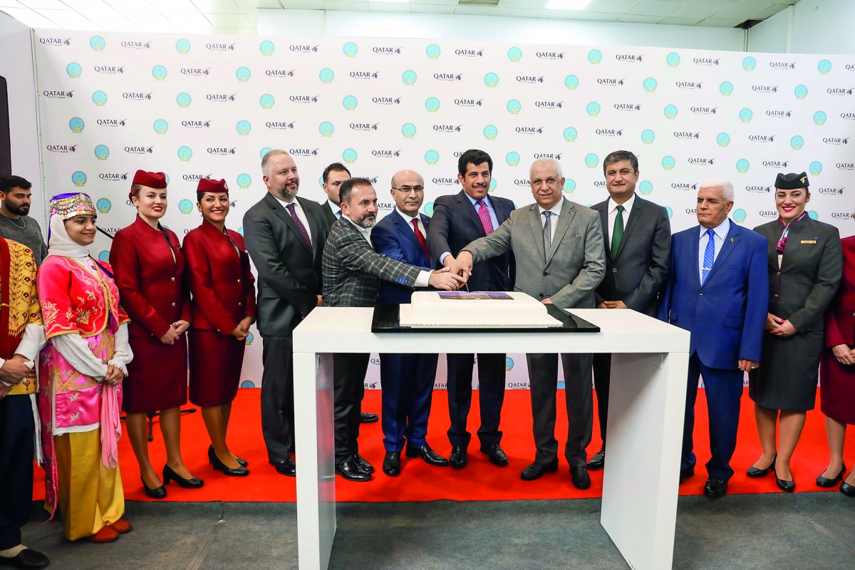 Ambassador of the State of Qatar to Turkey, Salem bin Mubarak Al Shafi, and Qatar Airways Chief Commercial Officer Ehab Amin, with other dignitaries at Adana Airport welcoming  Qatar Airways flight.