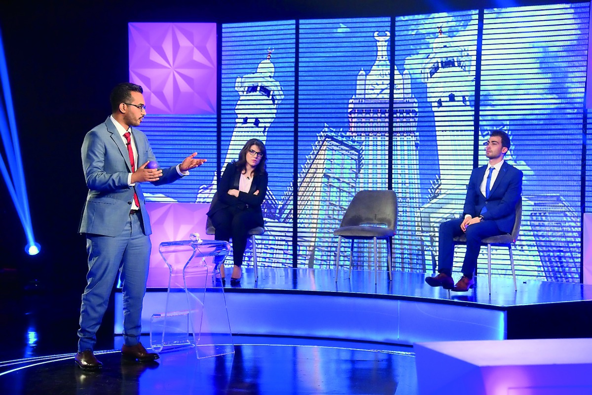 Meshal Alshahrani pitching his innovation, ’Haj Navigation Bracelet’, on Stars of Science.