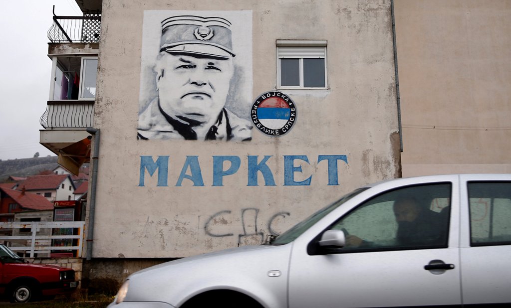 A mural of former Bosnian Serb general Ratko Mladic is seen on a building in Gacko, Bosnia and Herzegovina November 8, 2017. REUTERS/Dado Ruvic