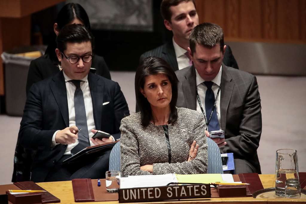 Nikki Haley, U.S. ambassador to the United Nations, looks on during an emergency meeting of the United Nations Security Council concerning North Korea's nuclear ambitions, at the United Nations headquarters, November 29, 2017 in New York City. (Drew Anger