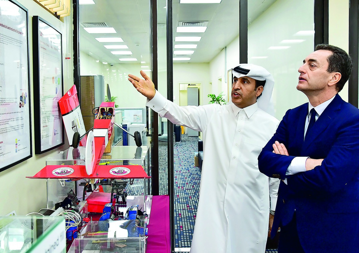 CENG Dean Dr Khalifa Al Khalifa and French Ambassador to Qatar Eric Chevallier at the “Discover your Career” exhibition.