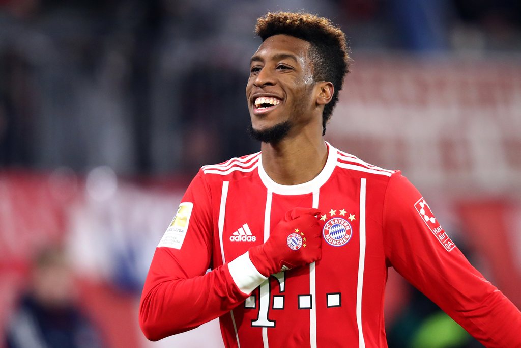 Bayern Munich's Kingsley Coman celebrates scoring their second goal. (REUTERS/Michael Dalder)
